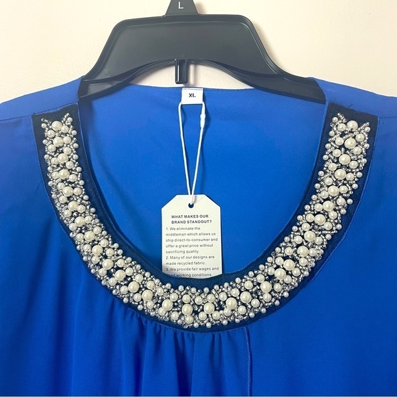 Just Fashion Now Blue Beaded Blouse – NWT, Size XL - Picture 2 of 9